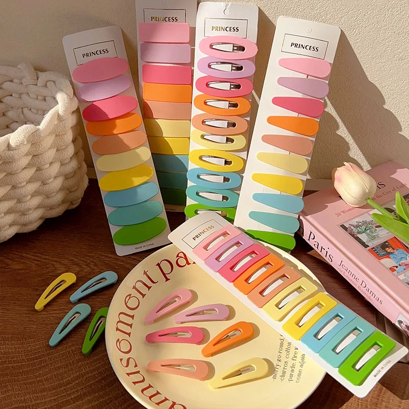 10pcs/Card Simple Candy Color Hairclip Sweet Side Bangs Matte BB Hair Clip Set For Kids