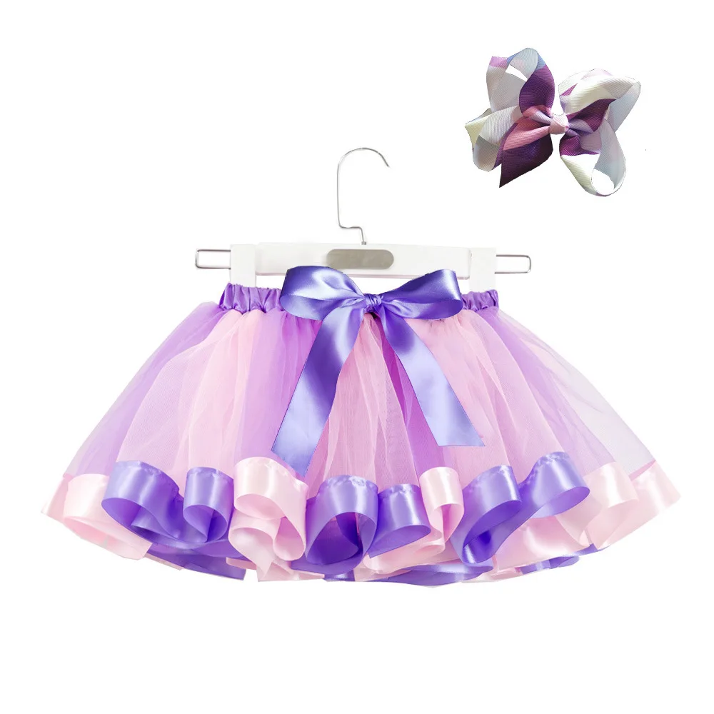 0-8Y Factory Wholesale Soft Tulle Layered Rainbow Tutu Skirts Kid Girl Mini Skirt With Ribbon Children Kids Ballet Petticoats