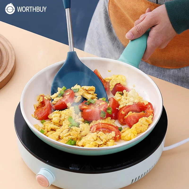 WORTHBUY Silicone Cooking Utensils Set Stainless Steel Kitchenware Spatula Shovel Heat Resistant Cooking Tools Set