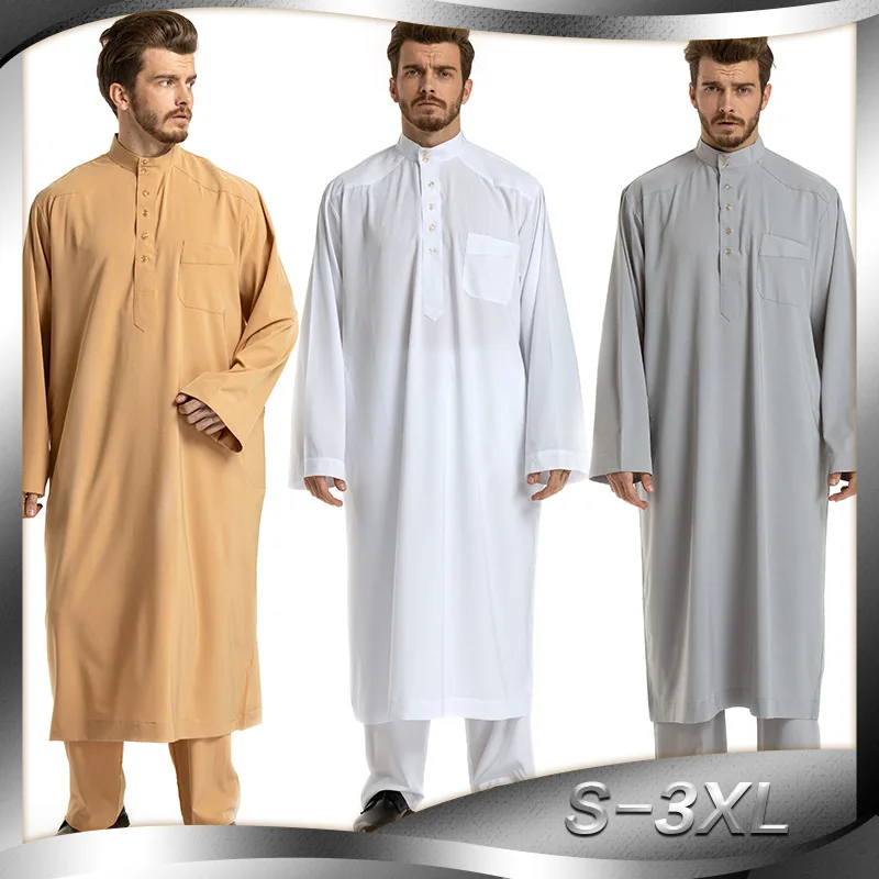 High Quality Islamic Clothing Long Sleeve Men Thobe Arab Jubba Arabian Thobe Arab Dress For Men Muslim