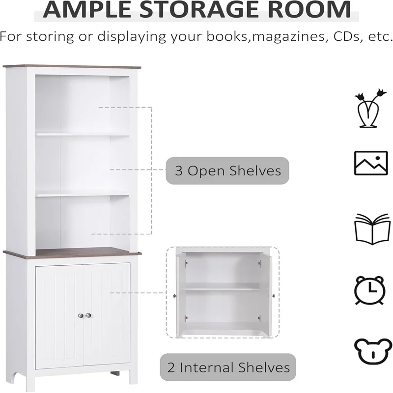 69' Freestanding Storage Cabinet Bathroom Linen Tower Kitchen Cupboard Buffet Cabinet Bookcase with Double Door 3-Tier Shelf