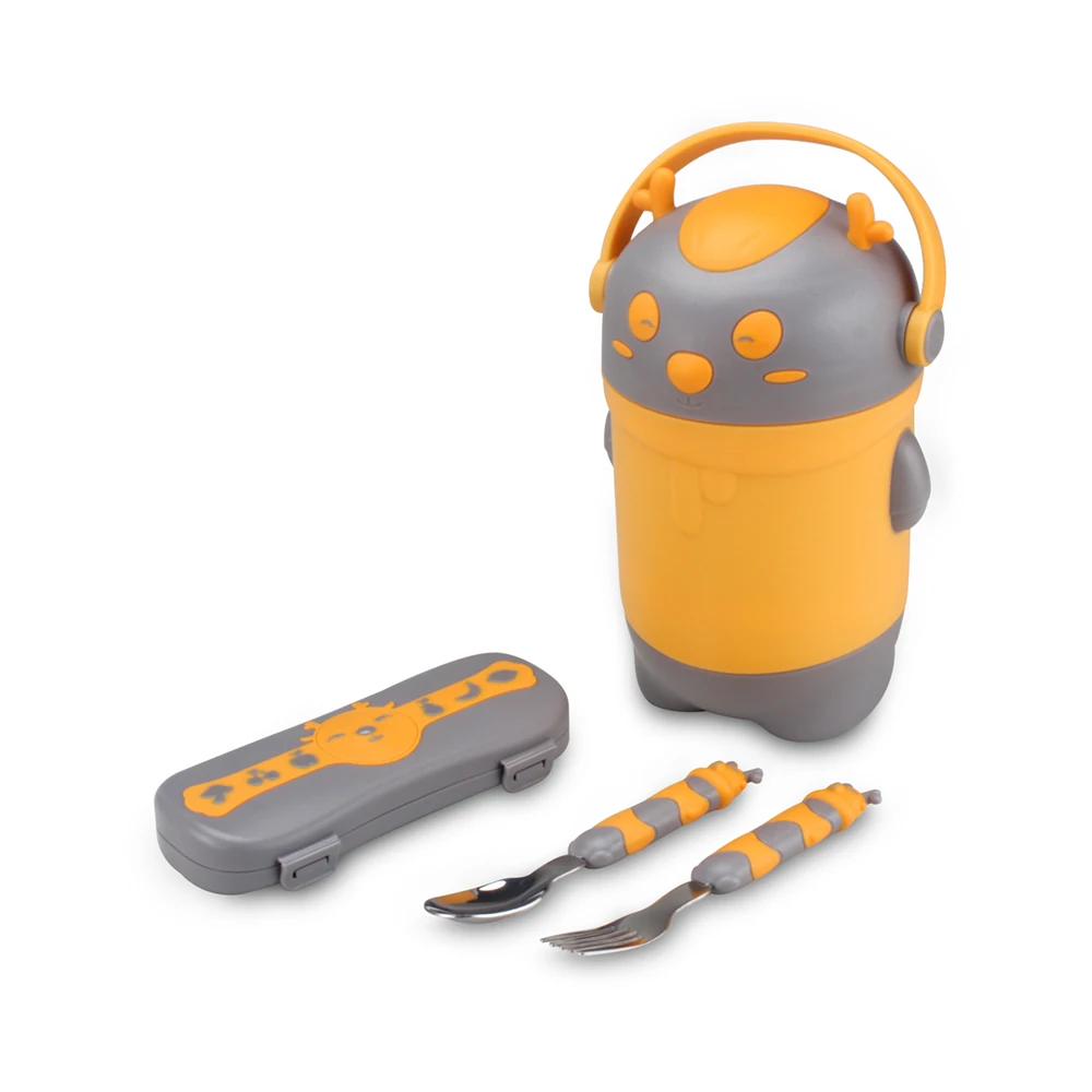 Children baby feeding cute handle portable insulated 304 metal stainless steel lunch box kids food jar with lids