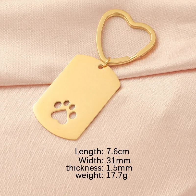Custom LOGO Laser Engraved Blank Love keychain Key Ring Pendant Stainless Steel Hollow Dog Paws Metal Keychain Charm Accessories