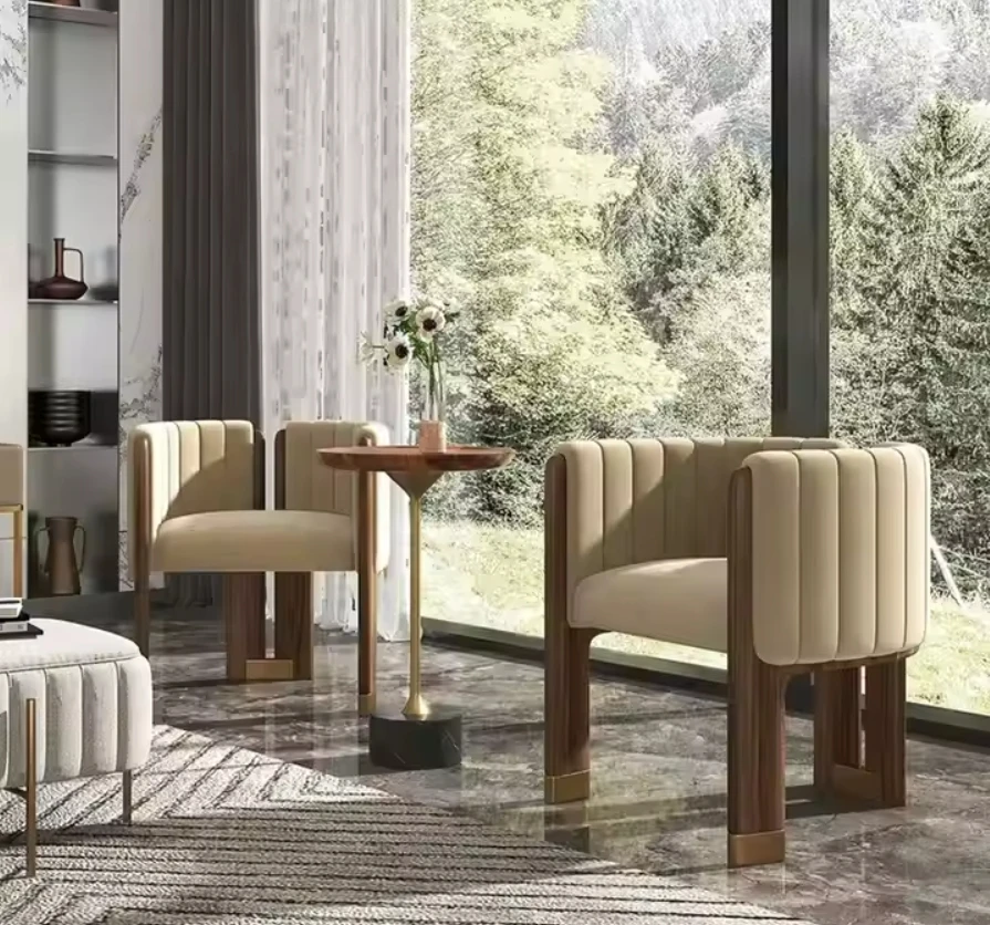 Modern Solid Wood wabi sabi Chair Camel Velvet Upholstered Arm Chair Lounge japandi dining Chair For Home Hotel Furniture