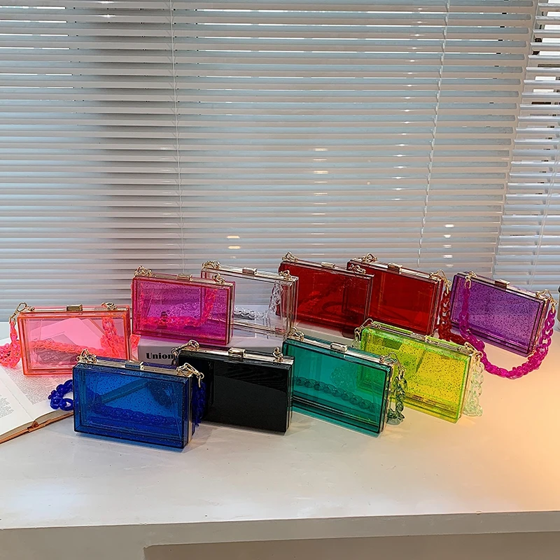 2021 fashion cute transparent chain ladies girls clear jelly purses shoulder bags acrylic evening clutch handbags for women