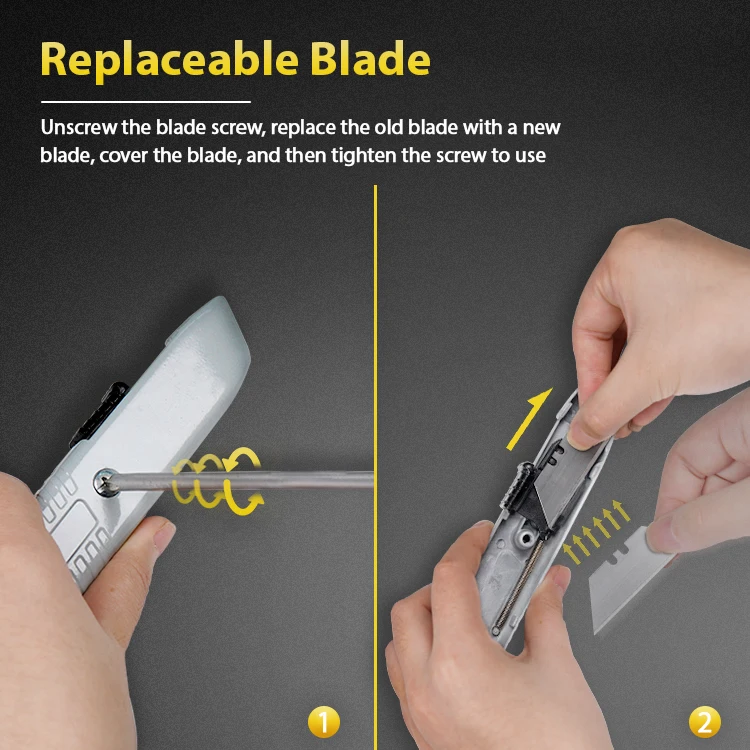 Auto Retractable Quick-Change Sliding blade box cutter zinc alloy utility knife heavy duty handle safety knife
