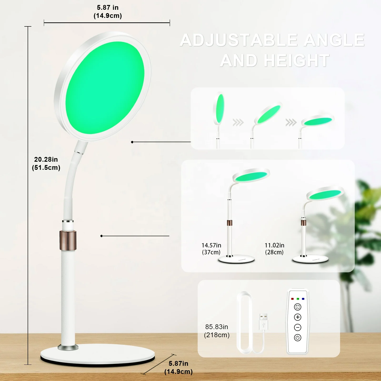 Light therapy lamp, green light therapy with timer function and adjustable brightness to help improve your sense of well-being