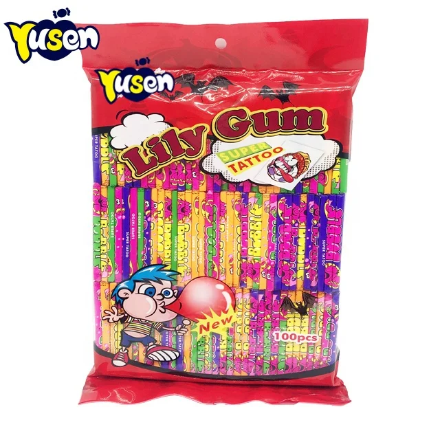 Hot Selling  7cm Chewing Gum Colorful Sweet Taste Fruit Flavor Tattoo Bubble Gum