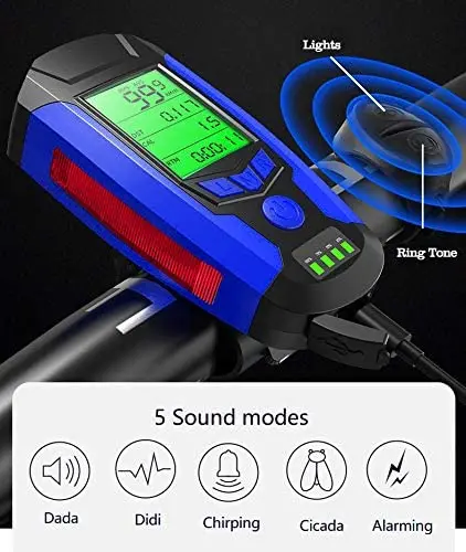 Popular multi function USB Rechargeable mileage Bicycle Computer Loud Bike Bell LED bicycle light mountain bikes accessories