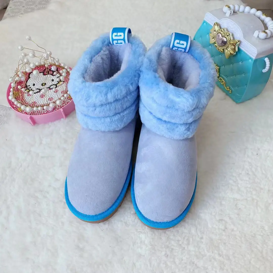 Drop Shipping 2021 New Adult Little Girl Children Kids Designer Waterproof Wholesale Fur Winter Snow Boots