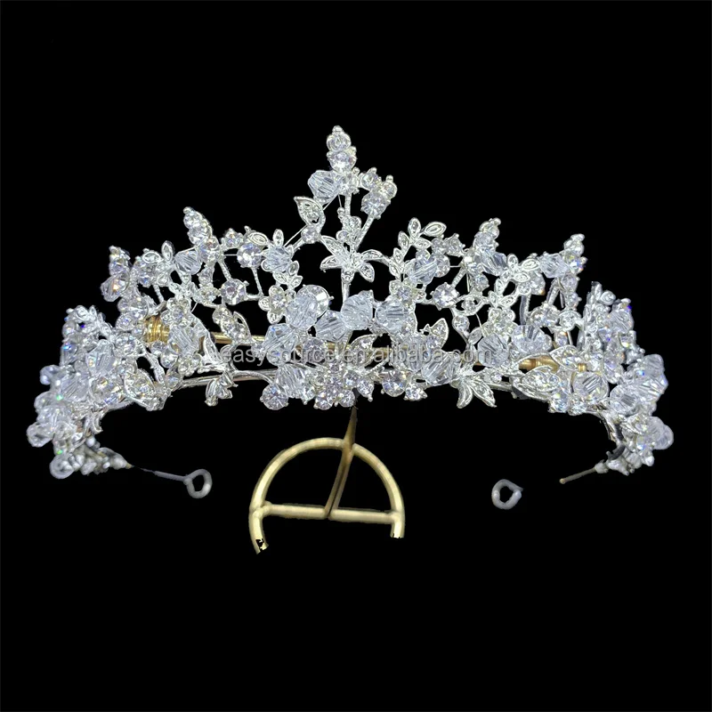 Handmade Crystal Tiara Bridal Floral Crown wedding hair ornaments