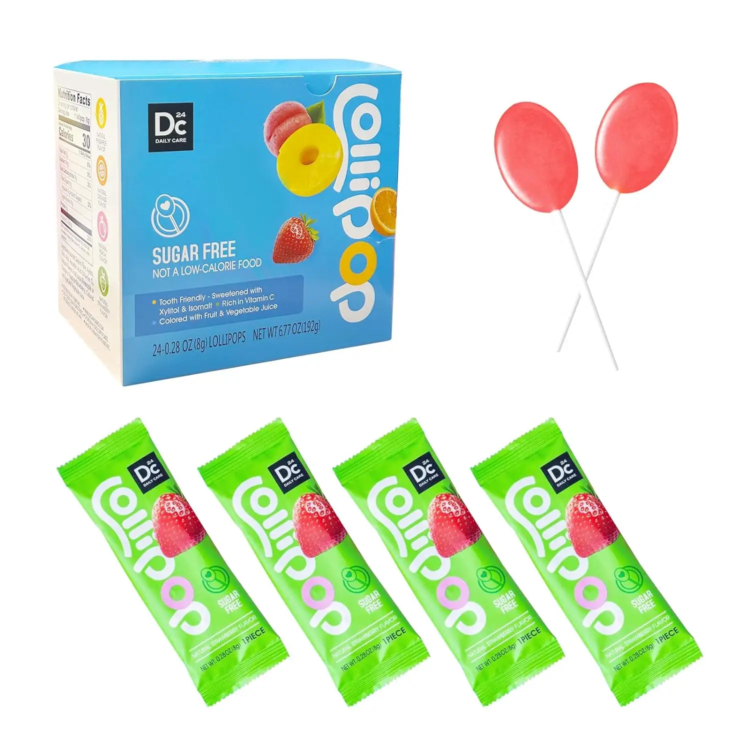 8g one pcs natural color and flavor Vitamin C kids lollipop lollipop natural strawberry sweet lollipop