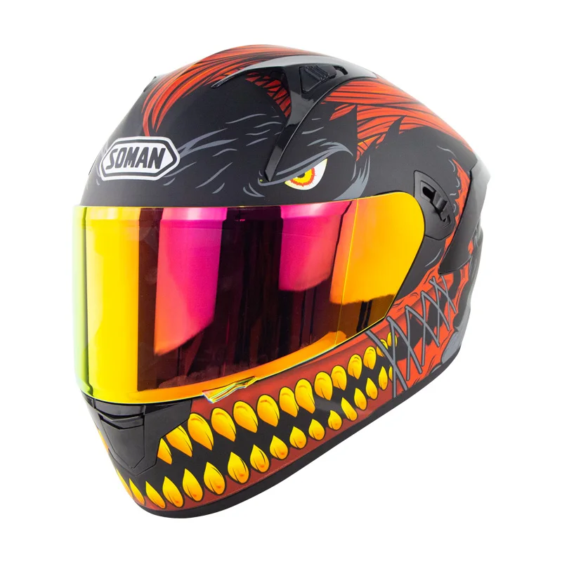 Double Lens Motorcycle Helmet casco moto with Big Spoiler DOT Monster cool fashion street safety helmet