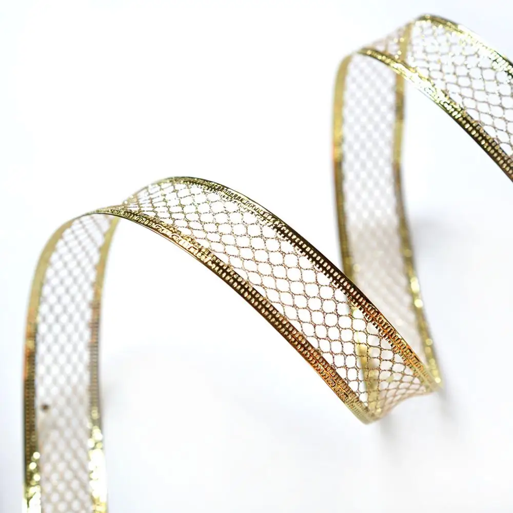 Bulk Red Metallic Flowers Wire Edge Mesh Wired Ribbon