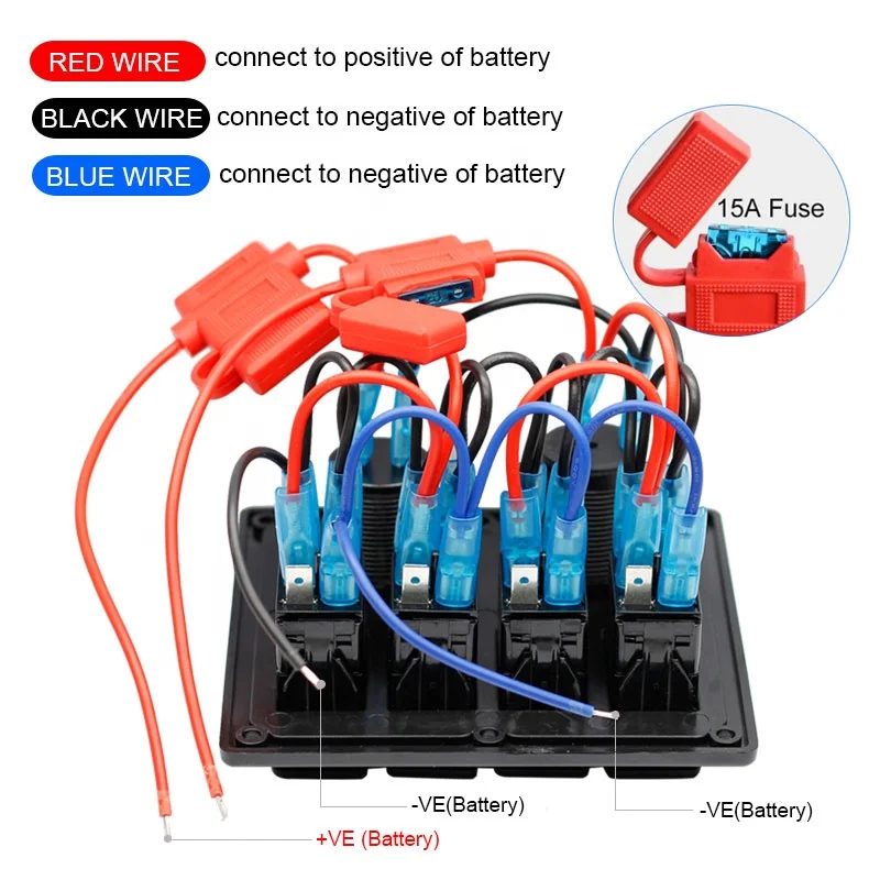 QC3.0 USB Charger Voltmeter 12V-24V DC Rocker Switch with Cigarette lighter socket 4 Gang Rocker Switch Panel