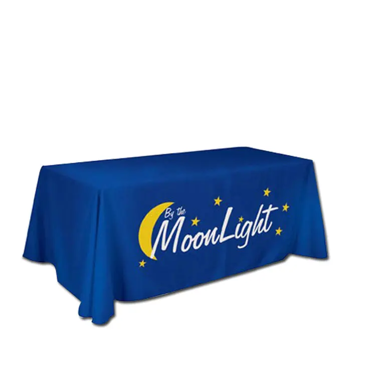 Customized print logo rectangle black polyester tablecloths party banquet wedding stretch spandex 6ft table cover table cloths
