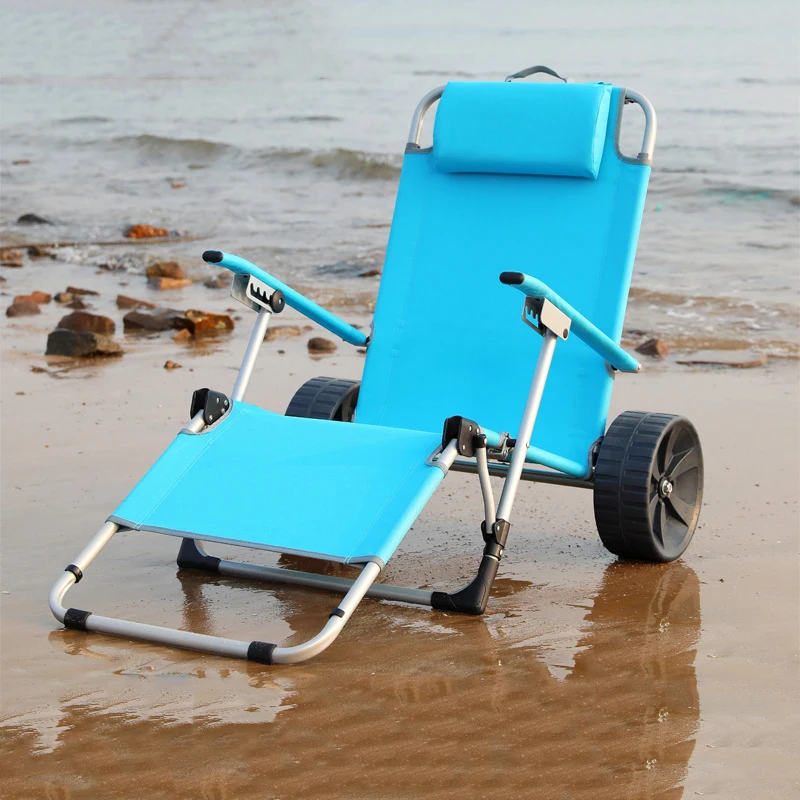 2 in 1 Outdoor Beach Cart Camping Wagon Folding Chaise Lounge Chair with Wheels
