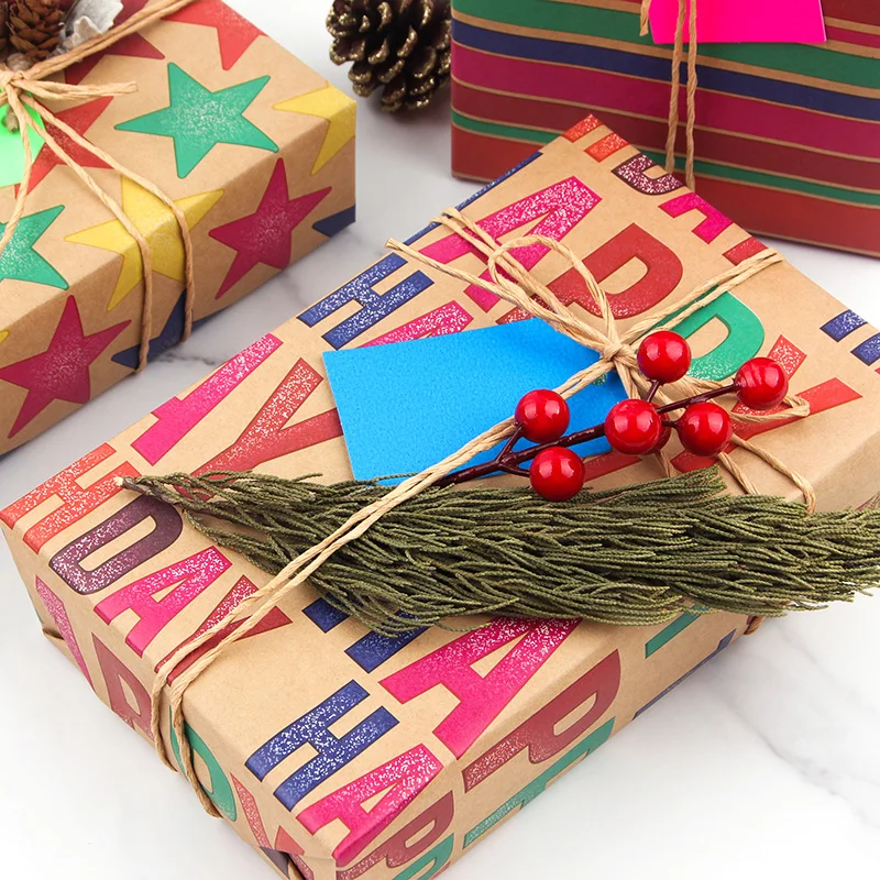 Basic Star Printed Kraft Paper Birthday Rolling Gift Wrapping Paper Craft Paper Wood Pulp CMYK Coated Zhejiang Gravure Printing