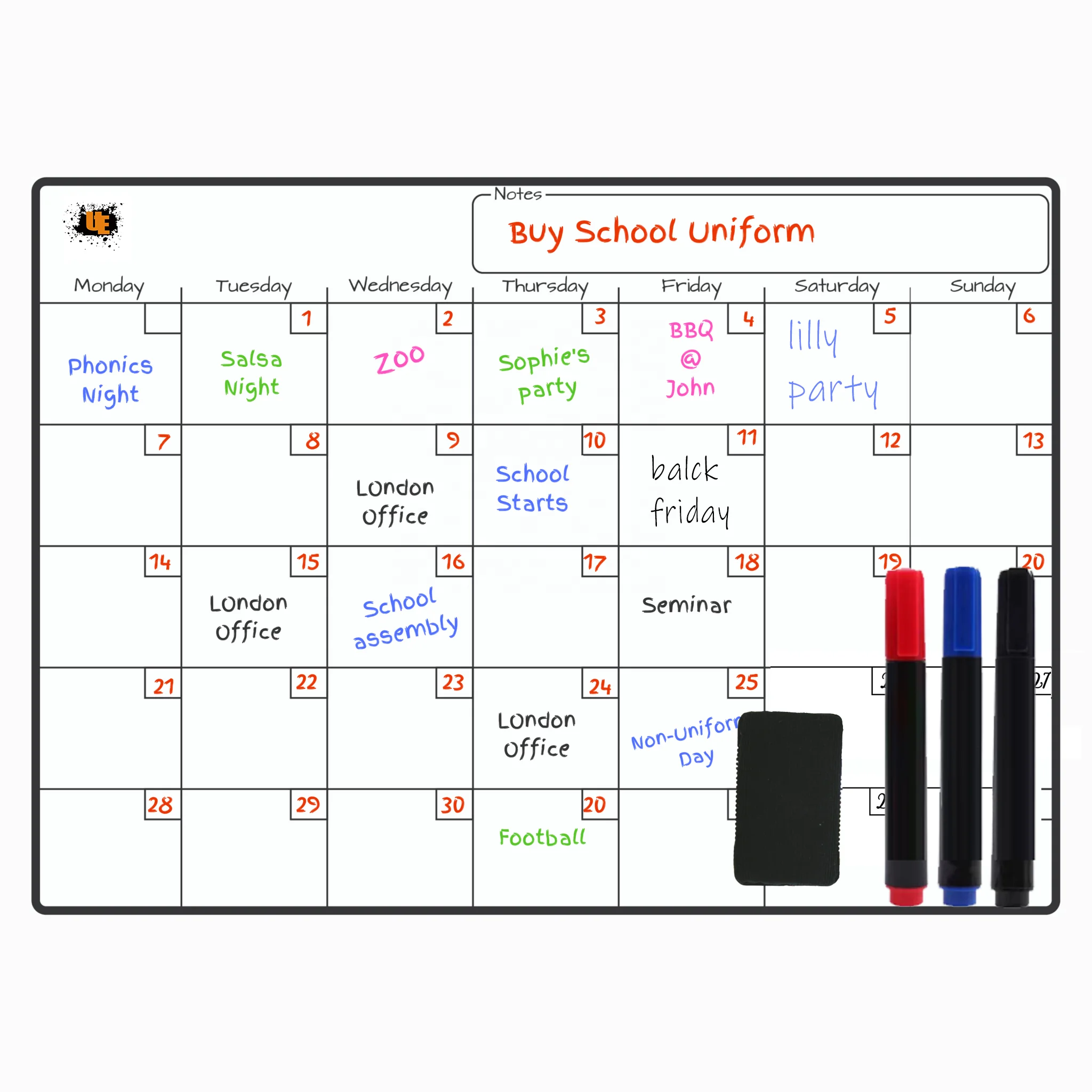 Magnetic Weekly & Monthly Calendar Planner Whiteboard Fridge Magnet Daily Message Drawing Refrigerator White