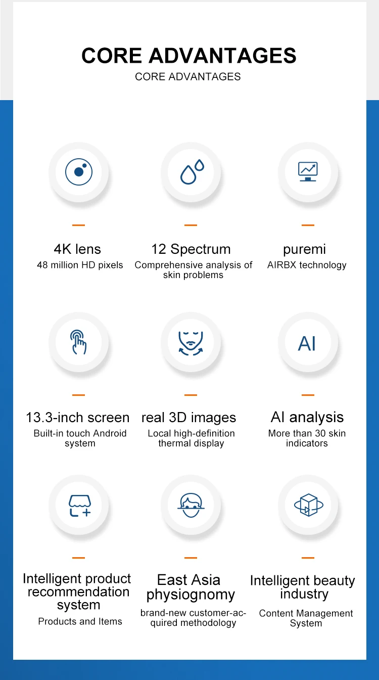 Professional Top Sale High-Definition AI Skin Facial Scanner Analyzer Machine 3D Face Skin Analysis Test Wifi Digital