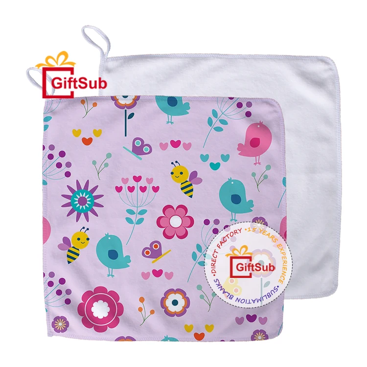 Wholesale Custom Printing 100% Polyester Small Face Hand Towel Sublimation Blank Microfiber Square Face Towel with Hang Loop
