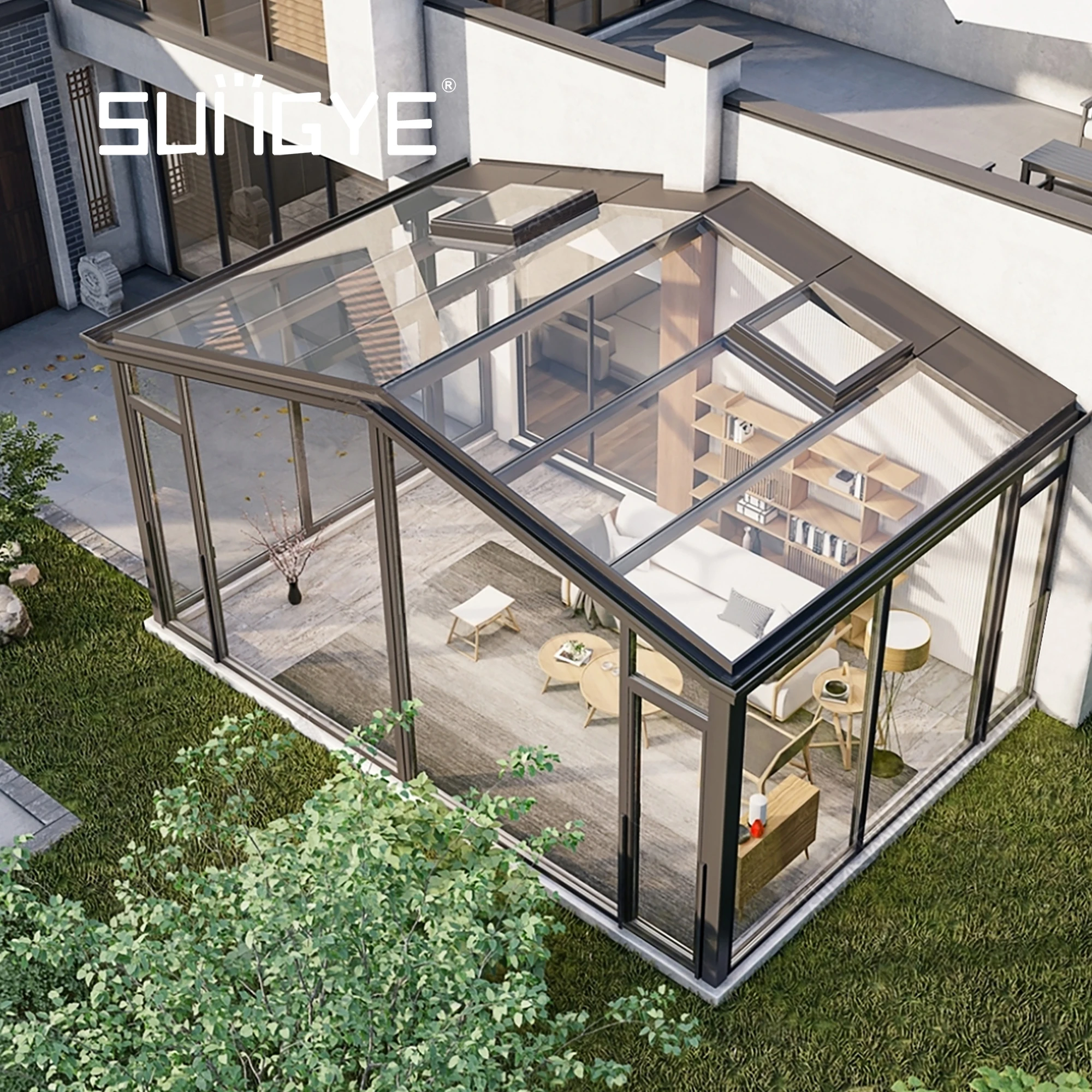 SUNGYE Custom Size Outdoor Patio Gazebo Aluminum Glass House Sunroom Garden House Greenhouse