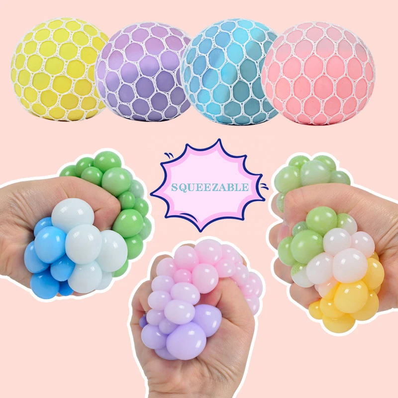 Anxiety relief and sensory squishy Grape mesh stress balls fidget toys for kids