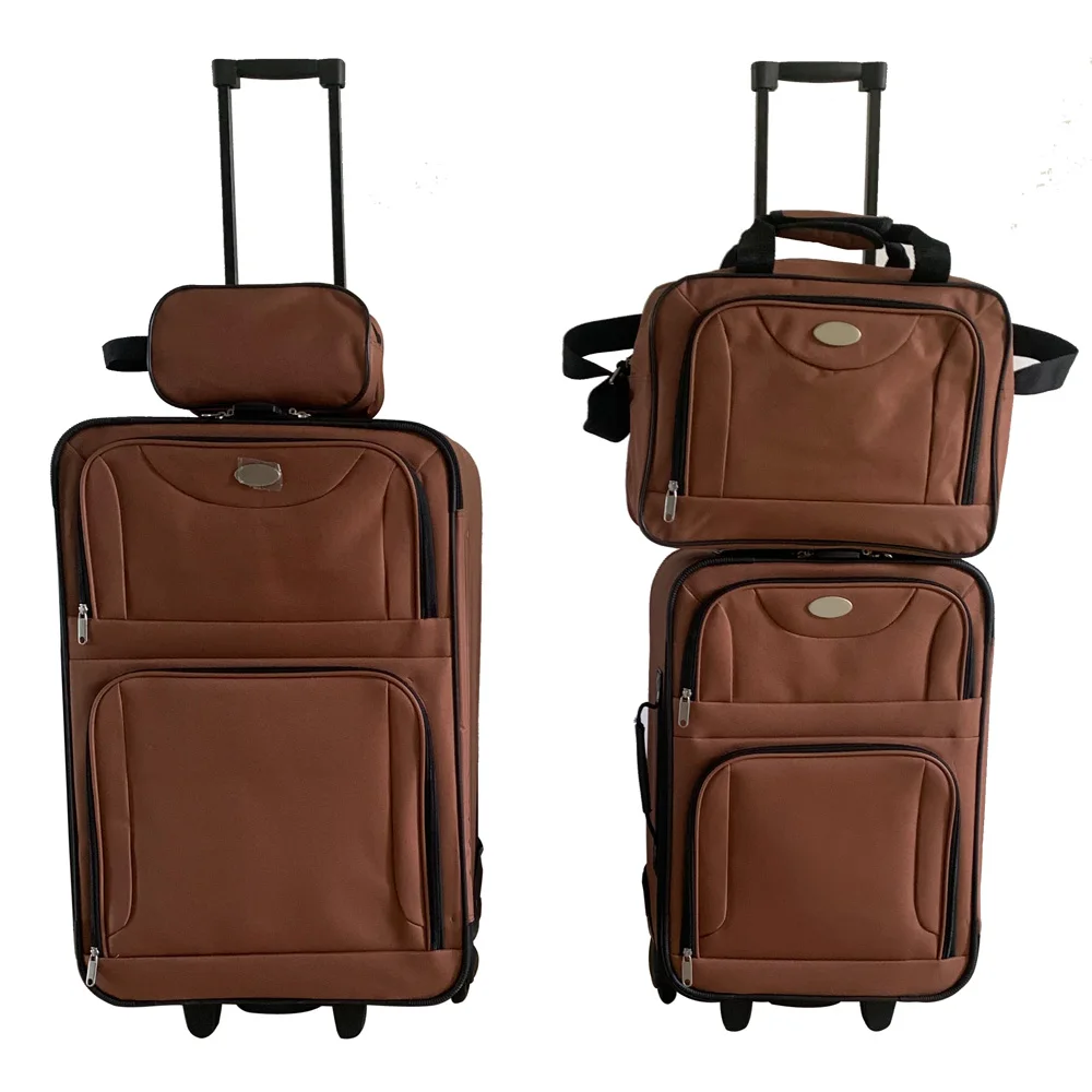 Custom Logo Fabric Luggage Soft Suitcase 4 Pieces Trolley Bag Set with Cosmetic Wash and Briefcase