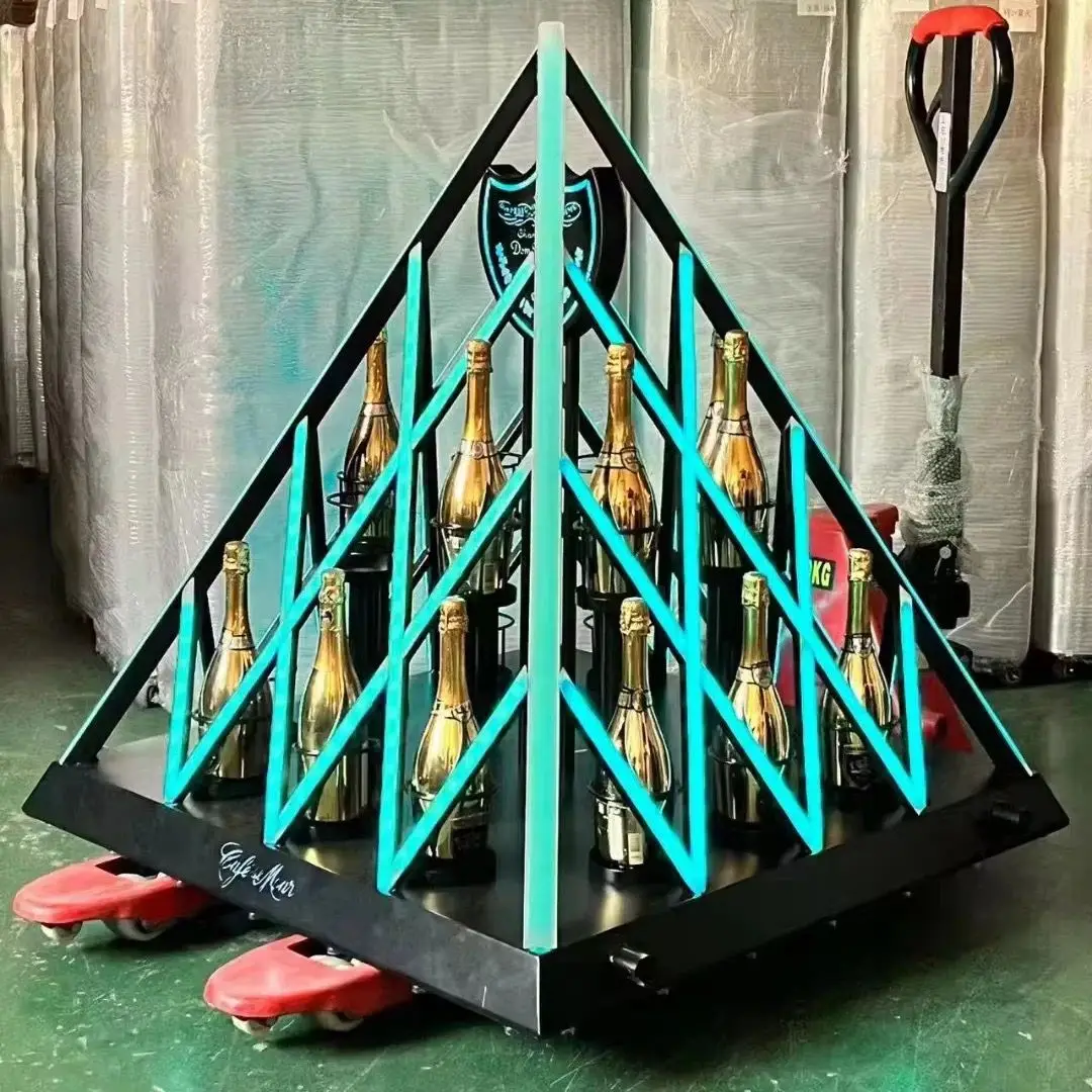 LED Illuminated Pyramid Dom Champagne Bottle Cages Glorifier Green Shield Chandon Carrier Presenter Wine Chariot Service Sign