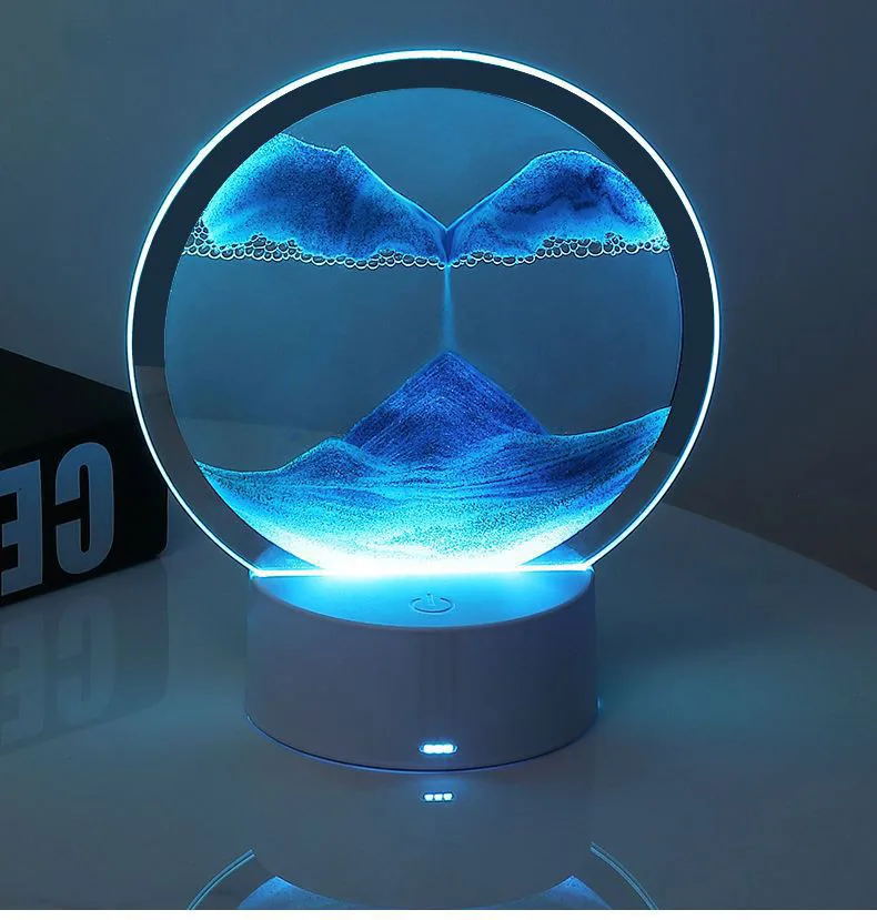 3D LED Table Lamp, Night Light with Base, Beside Lamp with Dynamic Quicksand Painting, for Bedroom, Office, and Home Decor