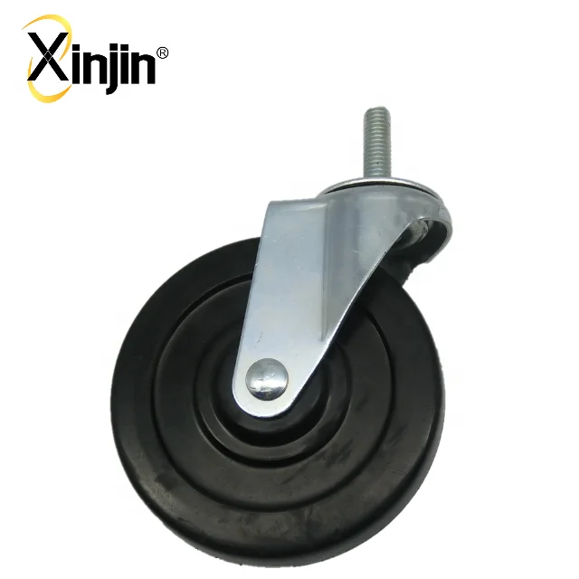 swivel threaded stem caster rubber wheel black 4 inch 100mm industrial castor