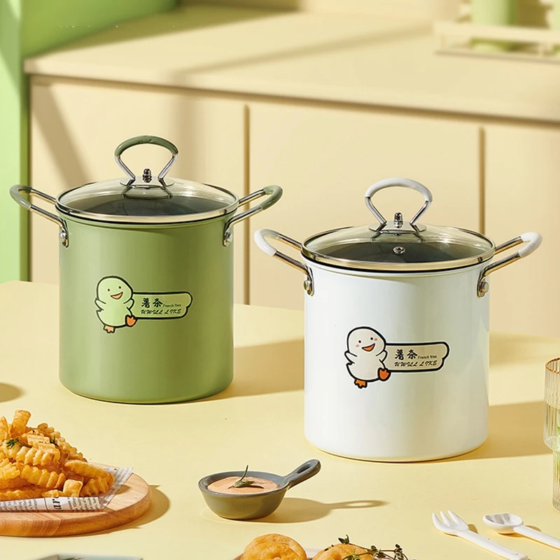 Japanese Style Noodles Boiler Deep Fryer With Filter Non-stick Fried Chicken Potato Chips Tempura Frying Pot Mini Cookware Set