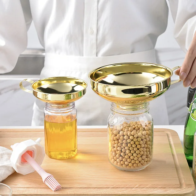 Online Hot Sale Stainless Steel Kitchen Accessories Gold-plated Funnel Kitchen Wide Mouth Funnels