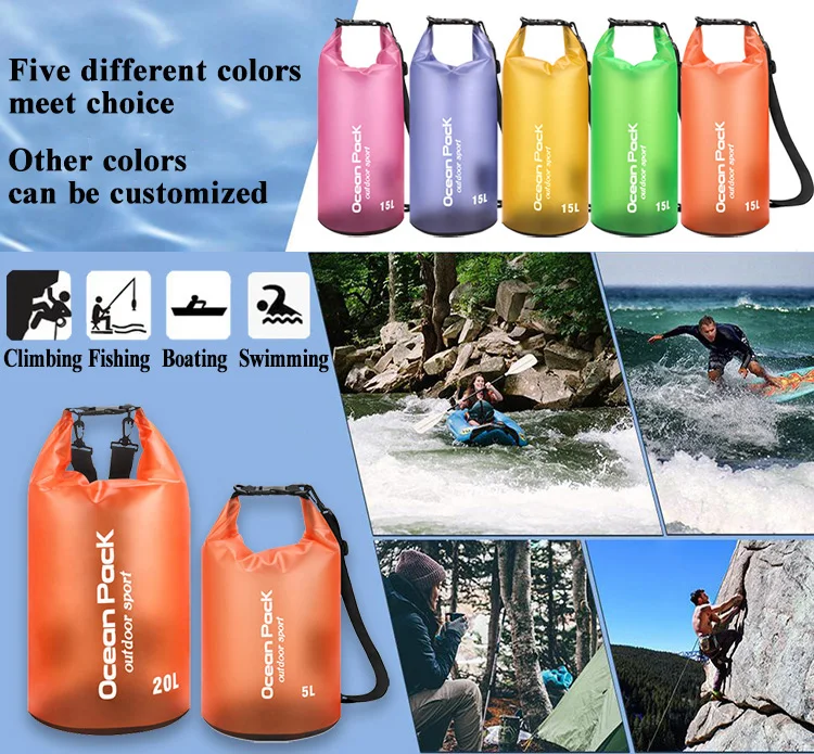 Custom Logo Dry Sack Outdoor Sports Beach Transparent Ocean Pack Water Proof Swimming Backpack Clear Hiking Waterproof Bag