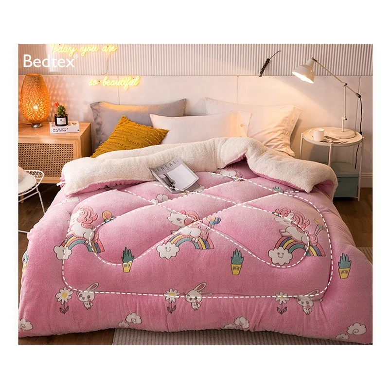 Lambs Wool Velvet Fur Comforter Sets Korean Winter Quilts