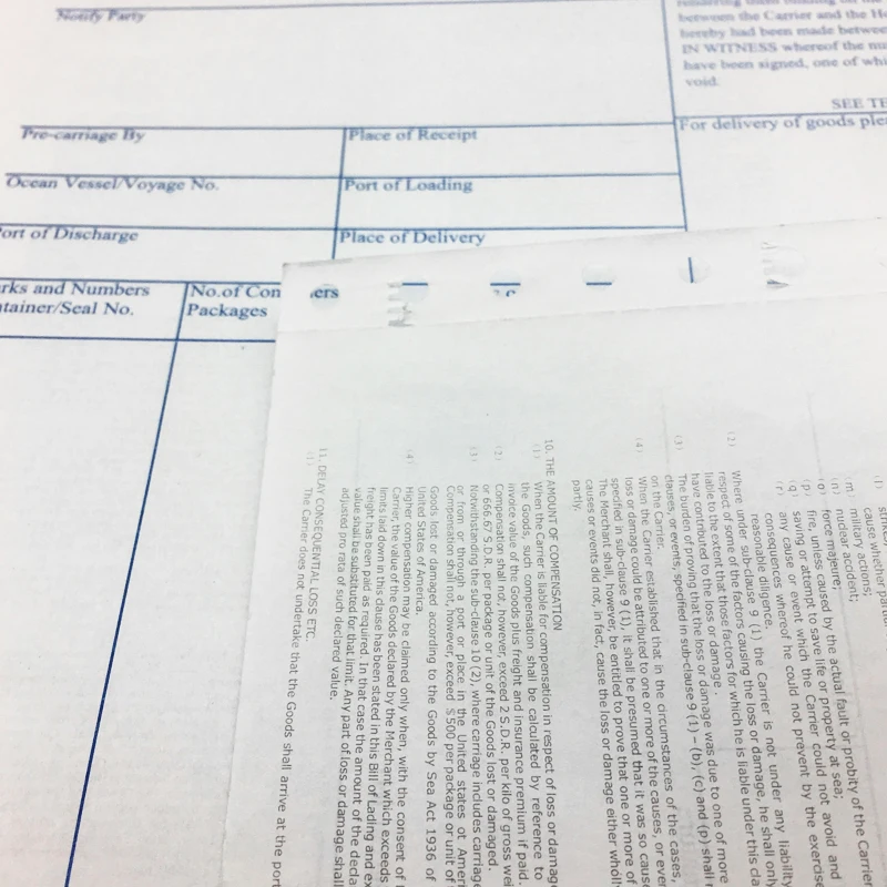 Custom Continuous Papel NCR Bill Of Landing Sea Waybill Printing With Variable CodeBar