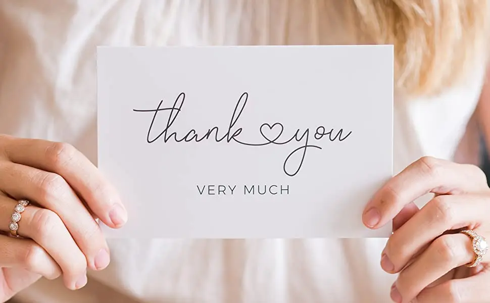 4x6 Inch Minimalist Design Folded Wedding Blank Thank You Cards with Kraft Envelopes and Matching Stickers