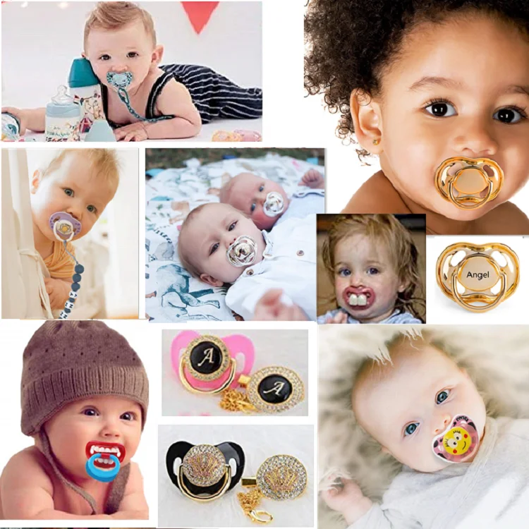 Dollbling Rose Gold Luxury French Pearls Jewelry Bling Baby Pacifier Sublimation DIY Handcrafts Any Name Personalized Dummy