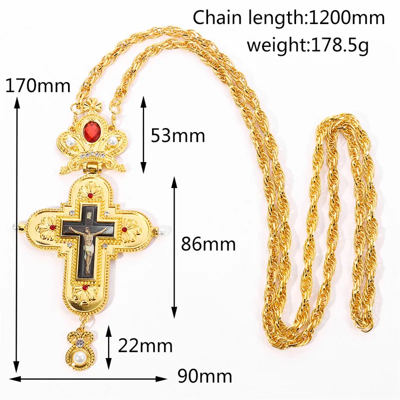 Fast Shipping Gold Plated Alloy Chain Customized ODM Large Pectoral Cross Orthodox Greek Religious Necklace with Box