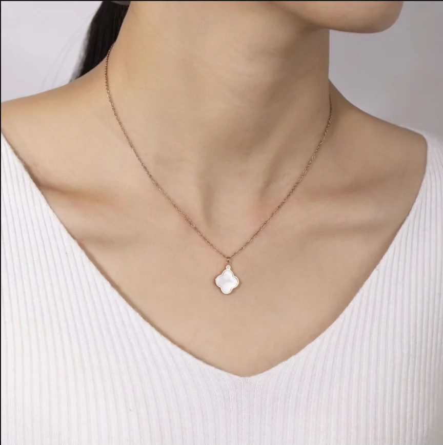 Fashion stainless steel 03 Squashed cross chain Four Leaf Clover Real Diamond Necklace