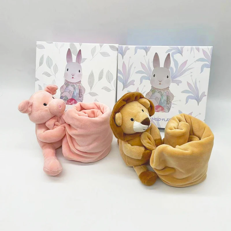 Custom Pig stuffed blanket Cotton Cute Lion Baby Security Blanket Plush Baby Security Swaddle Blanket