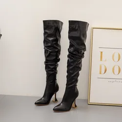 2021 winter new boots women stiletto pointed white high heels knee-to-the-knee slimming boots 35-42