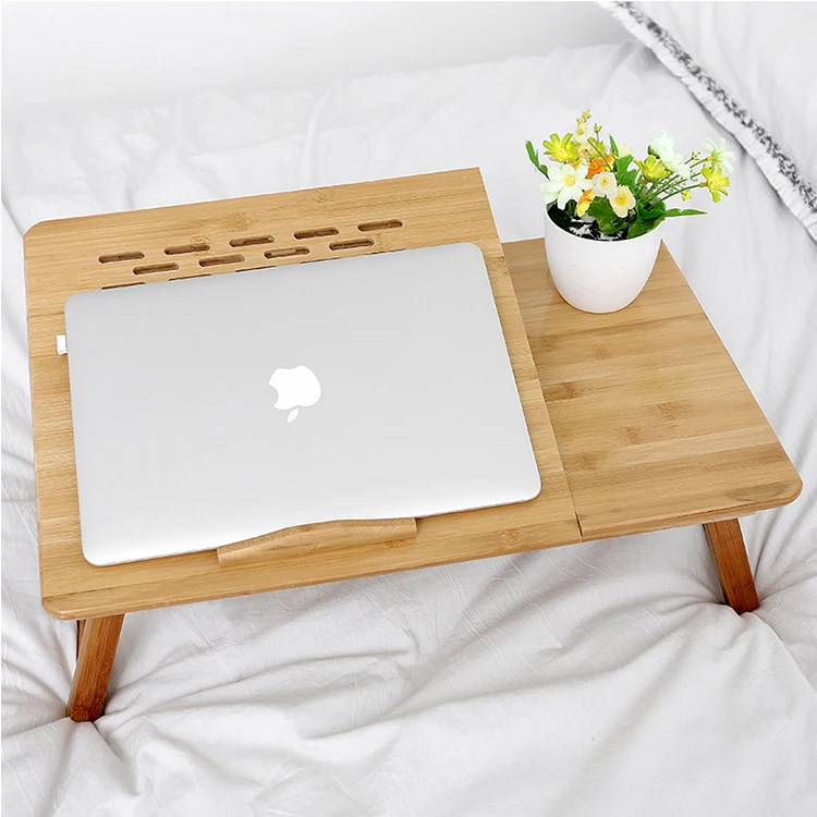 
bamboo laptop desk adjustable portable breakfast serving bed tray with tilting top drawer 