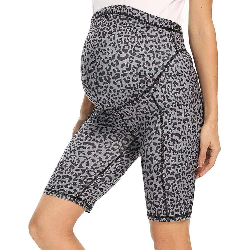 Custom Motherhood fitnesswear sublimation Camouflage  printed 4 way stretch nylon spandex Maternity bike shorts