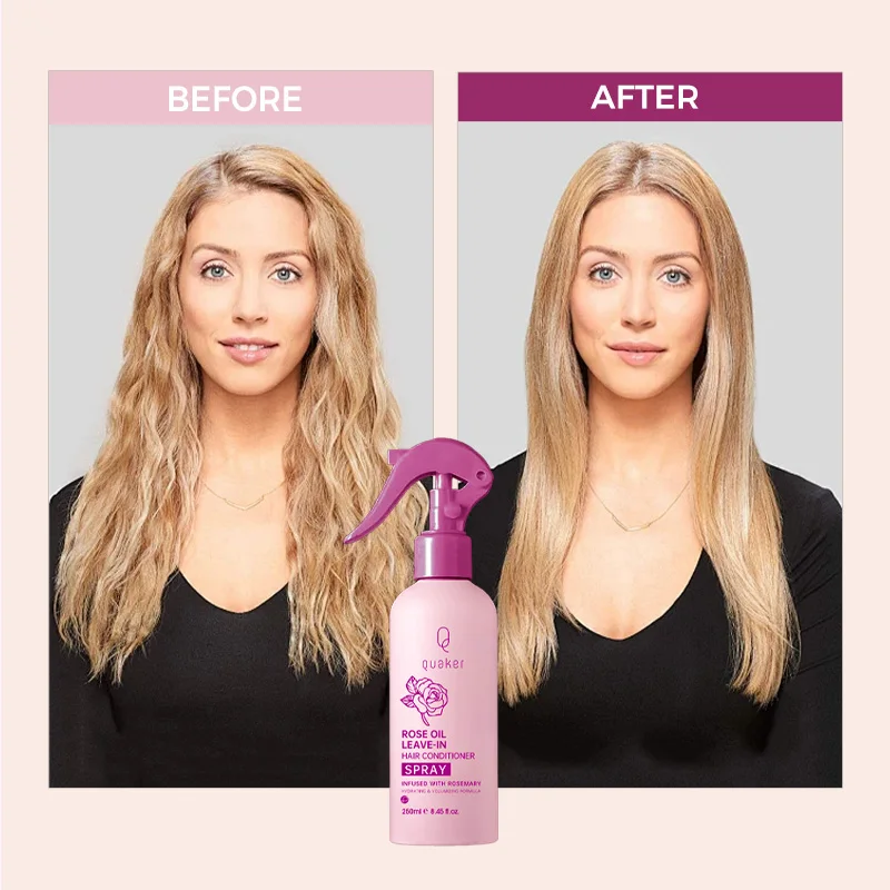 Qquaker Private Label Rose Water Anti Frizz Smoothing Leave In Hair Conditioner Spray Hair Care Products