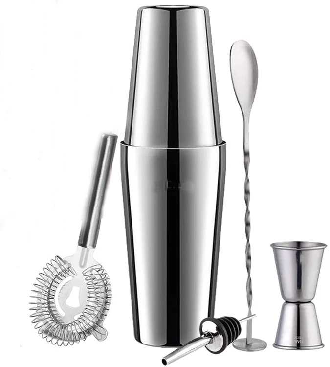 2020 New Arrival Cocktail Shaker Set 750ML/550ML Boston Shaker 6pcs Cocktail Shakers Accessories Set