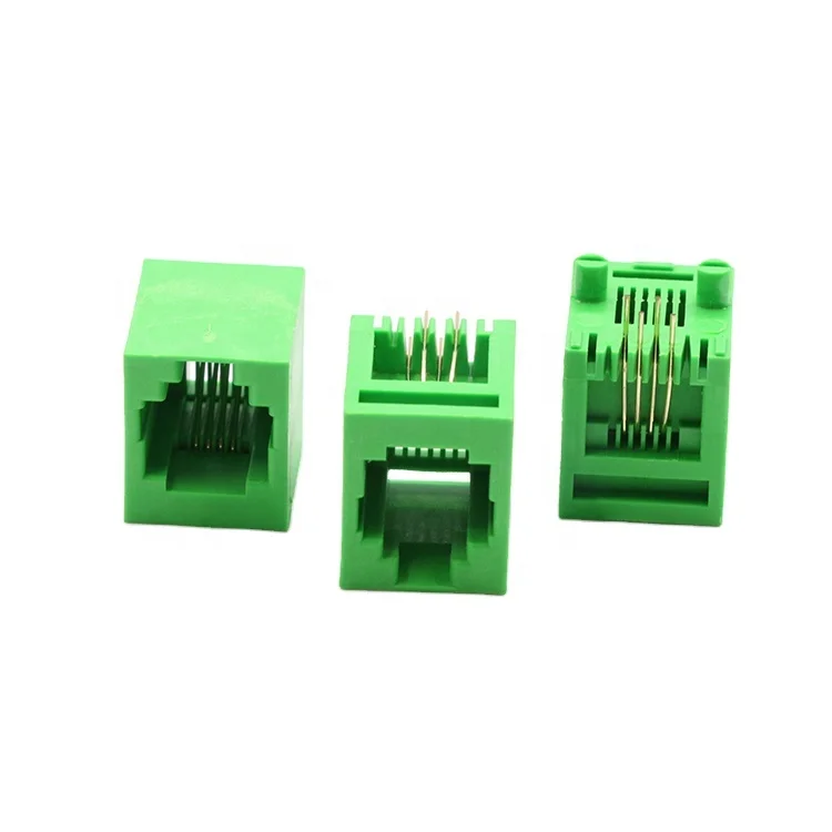 hot selling green color 6P4C plastic top entry female rj11 jack inverted low profile 6 pin rj45 connector