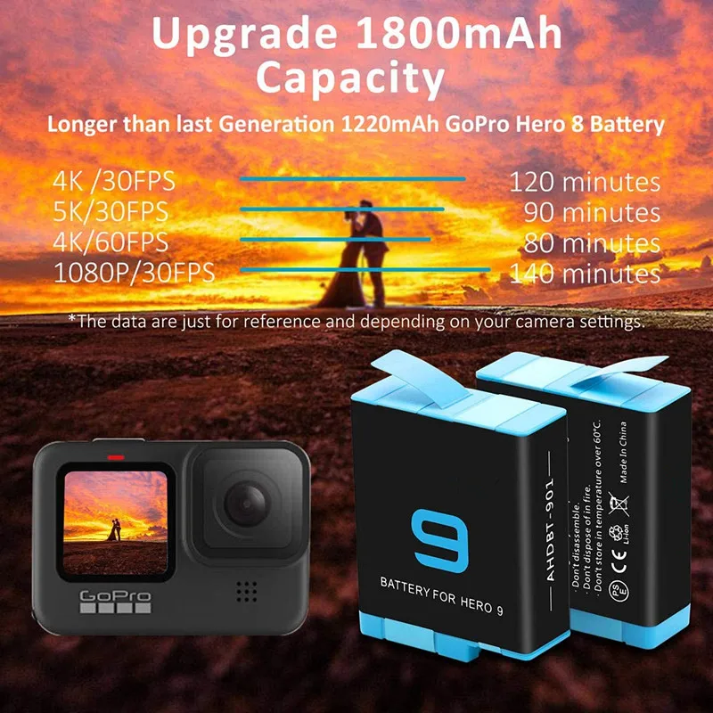 Цифровые аккумуляторные батареи для экшн-камеры GoPro Hero 3 4 5 6 7 8 9 10 черный официальный