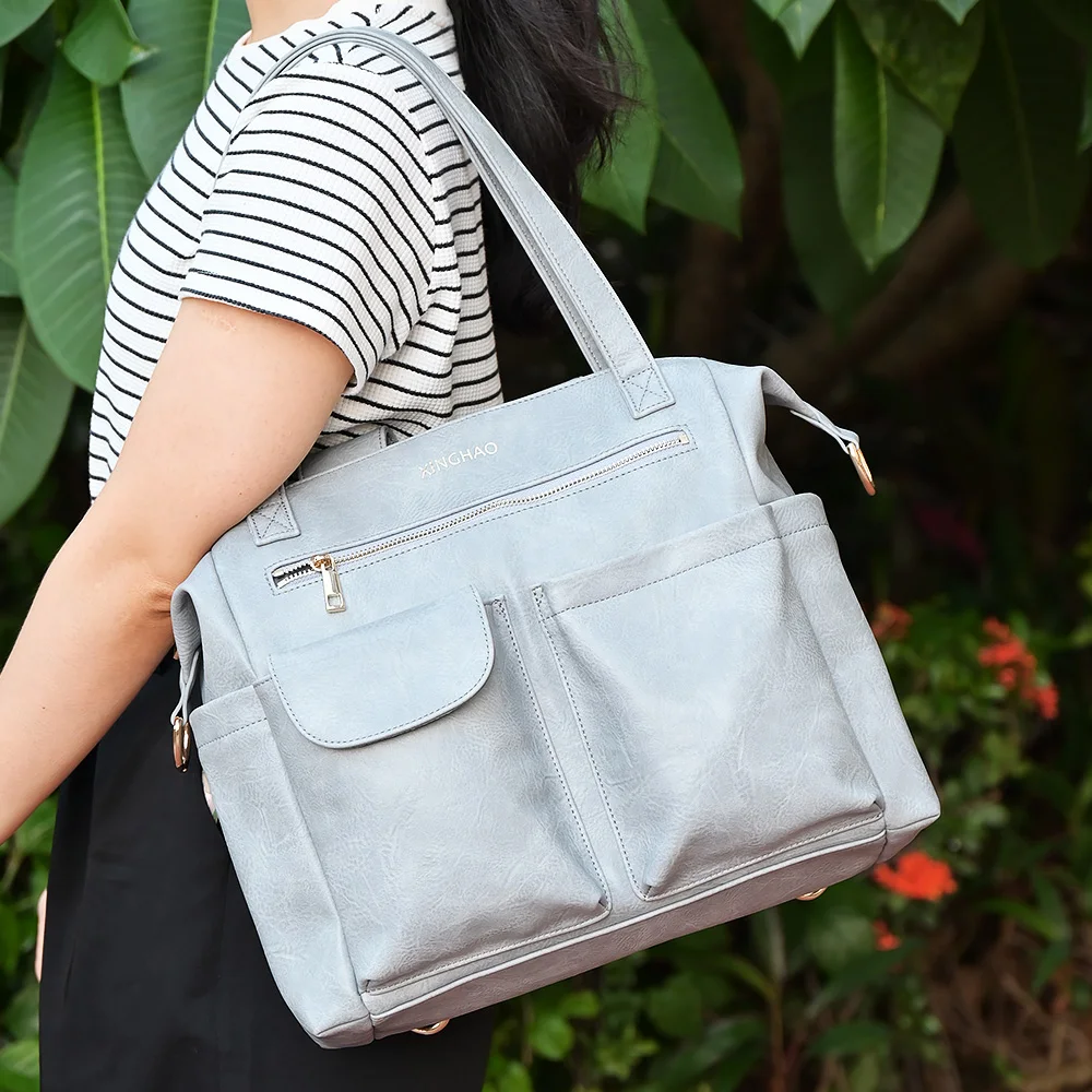 Custom leather crossbody diaper tote bag handbags baby stroller organizer storage diaper bag for babies