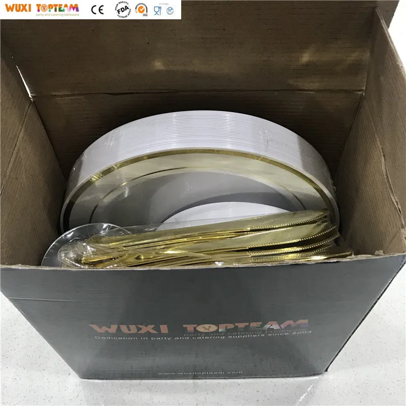 72 pcs/150 piece plastic party restaurant tableware dish gold dinnerware set wedding plates sets